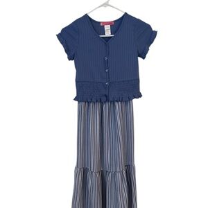 Girls Blue Maxi Dress with Removable Button-Up Shrug